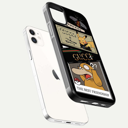 Cartoon Brand Play Mashup Glass Case for iphone-12 floating dual-view mockup showing gloss surface and vivid reflection