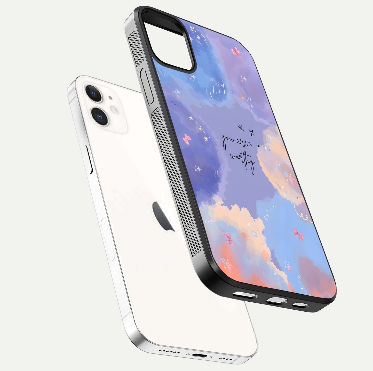 Celestial Cloud Magic Glass Case for iphone-12 floating mockup displaying cloud aura and HD finish