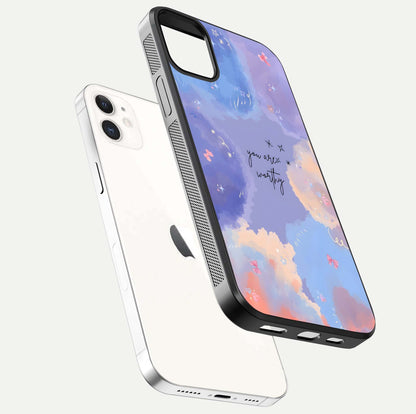 Celestial Cloud Magic Glass Case for iphone-12 floating mockup displaying cloud aura and HD finish