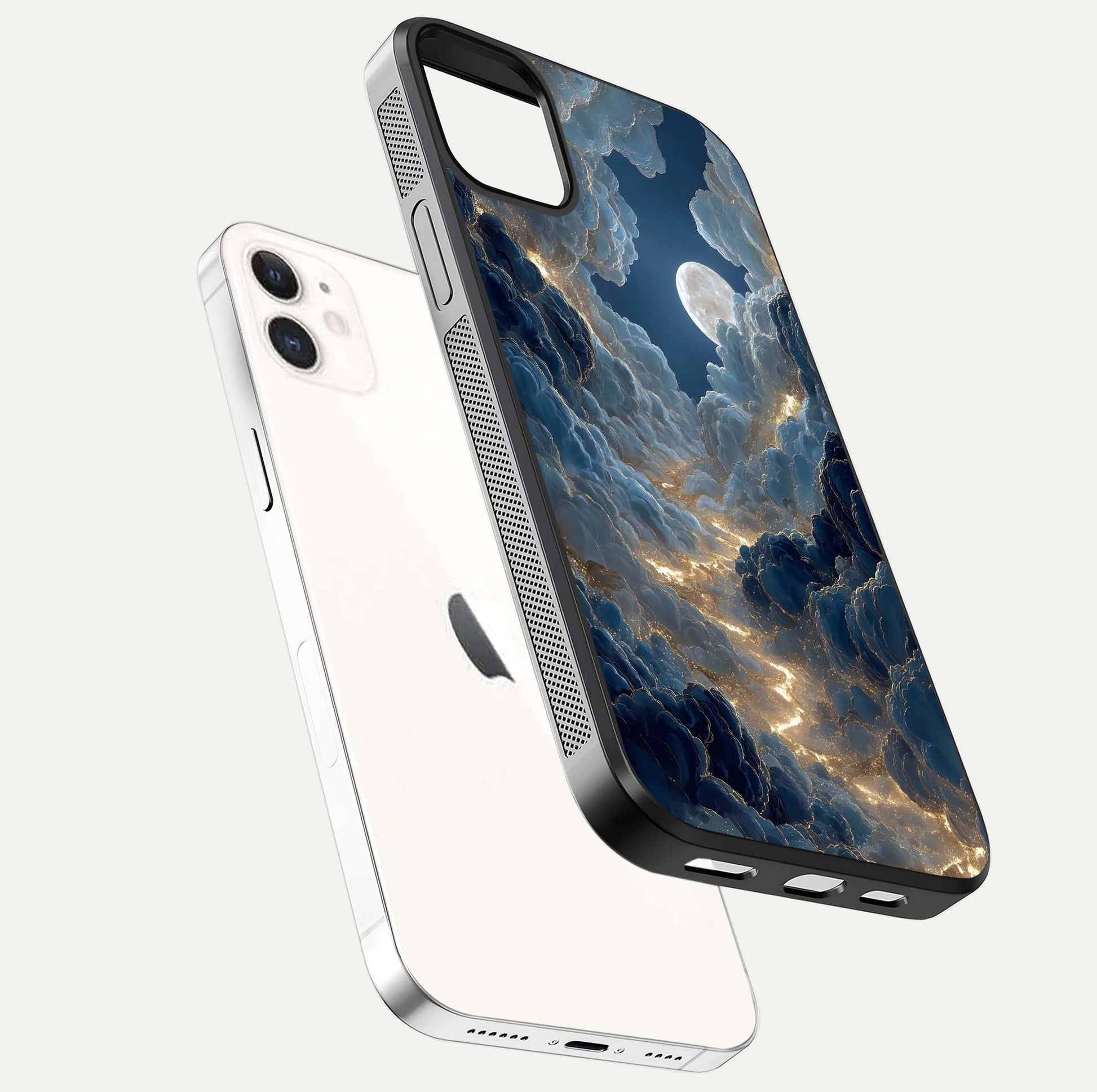 Celestial Cloud Road Glass Case for iphone-12 floating mockup capturing glowing horizon and HD gloss