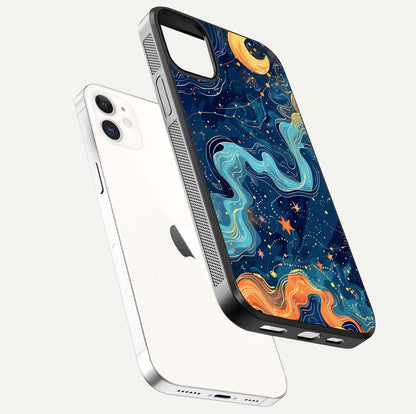 Celestial Dream Flow Glass Case for iphone-12 floating mockup displaying gloss shimmer and artistic composition