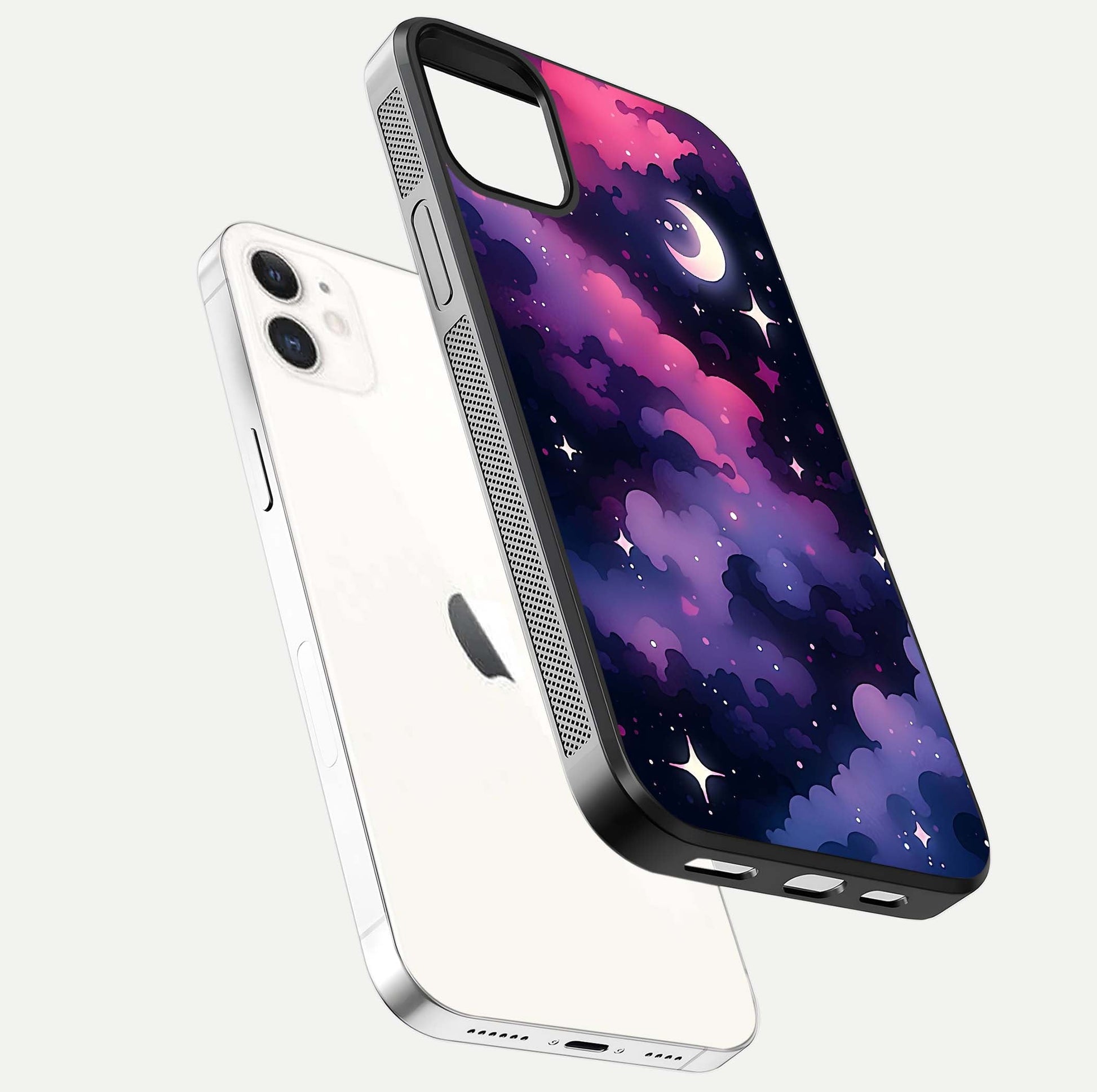 Celestial Moon Magic Glass Case for iphone-12 floating mockup showing reflection gradient and smooth polish