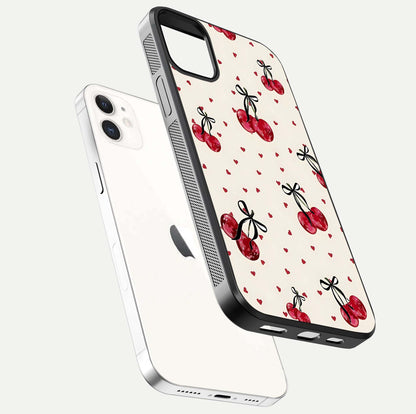 Cherry Heart Bow Glass Case for iphone-12 floating mockup showing reflection and HD print detail