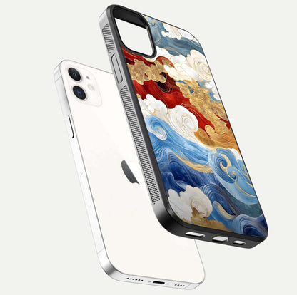 Colored Waves Glass Case for iphone-12 floating dual-view mockup displaying gloss finish and color contrast