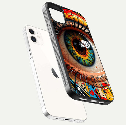 Colorful Eye Glass Case for iphone-12 floating mockup showing bright contrast and gloss clarity