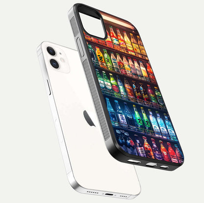 Colorful Soda Bottles Glass Case for iphone-12 floating mockup showing light reflection and bright gloss