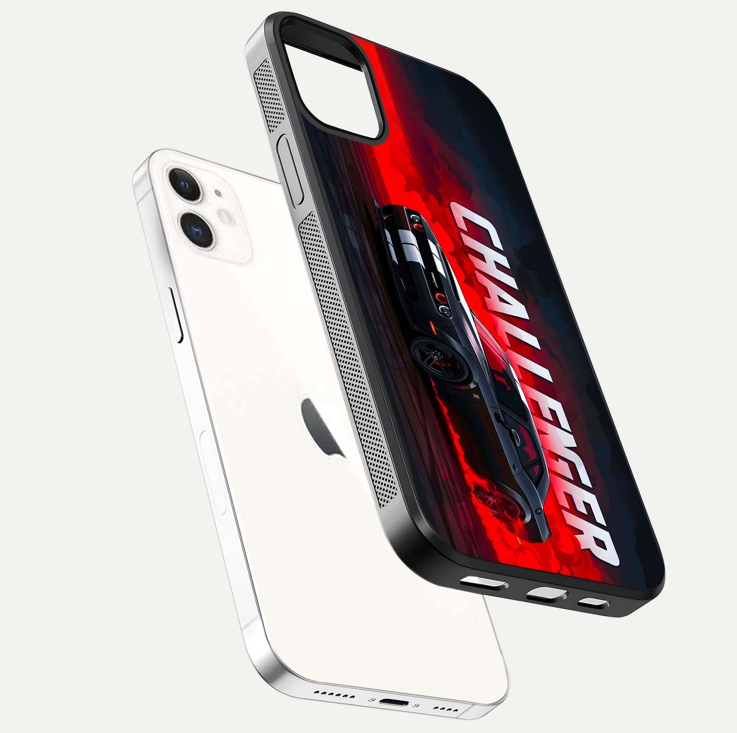 Crimson Challenger Fury Glass Case for iphone-12 floating mockup showing HD gloss and sleek shine