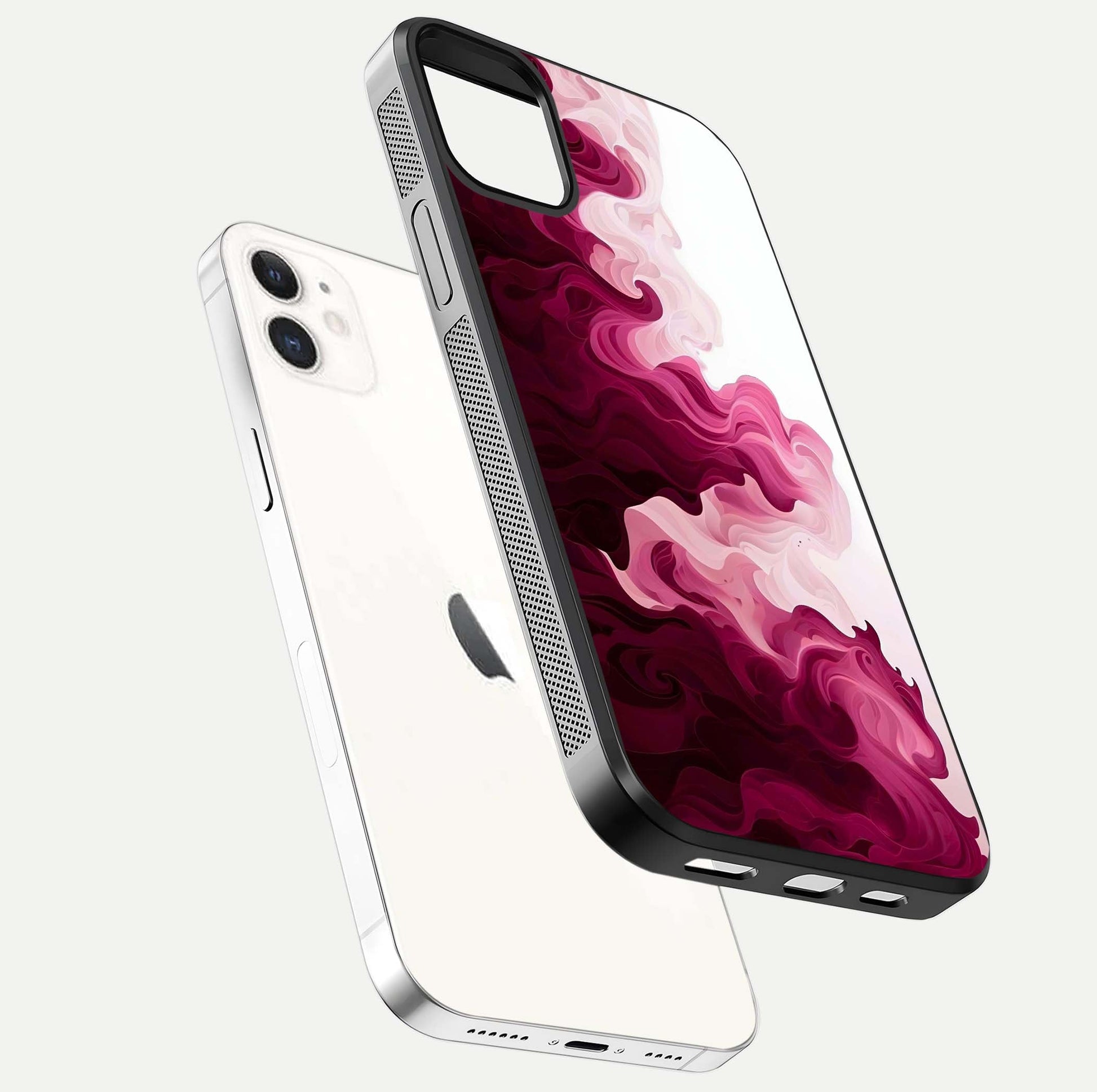 Crimson Wave Flow Glass Case for iphone-12 floating mockup showing gloss shine and smooth edge