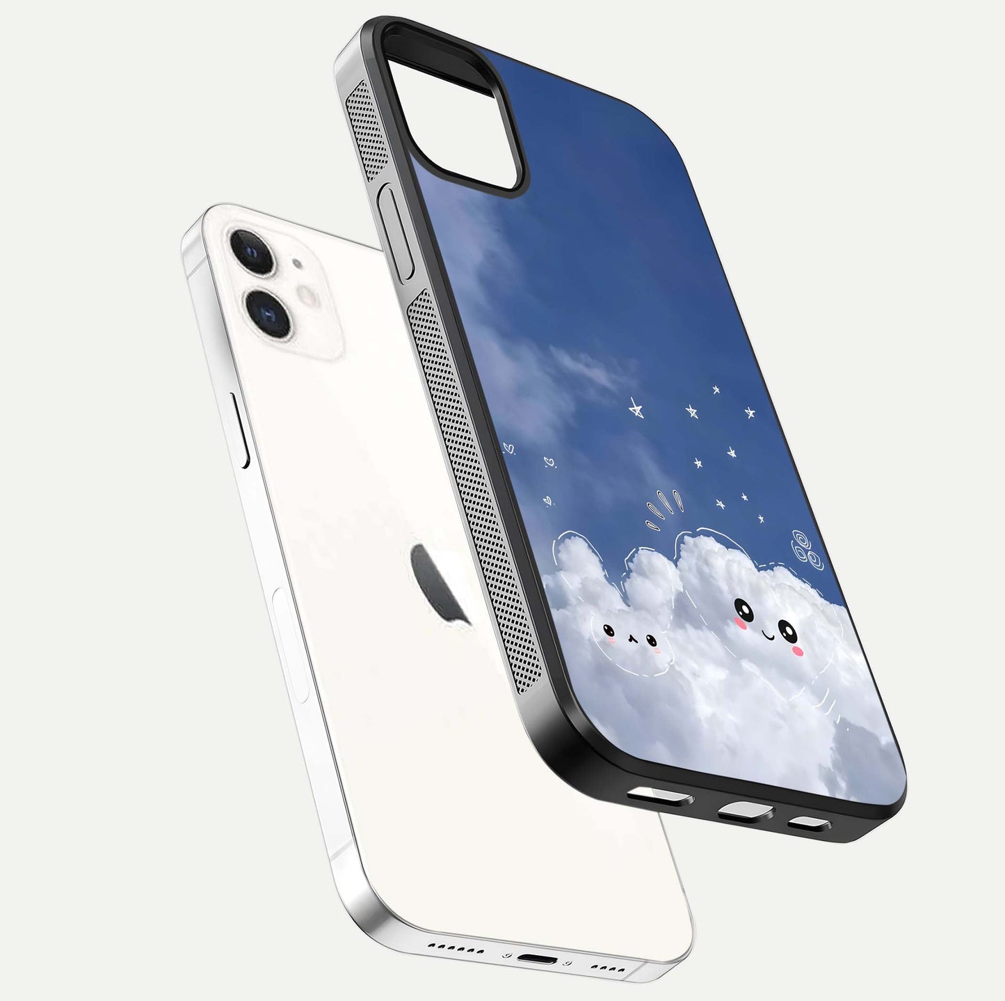 Cute Blossom Cloud Glass Case for iphone-12 floating mockup showing HD shine and soft gradient finish