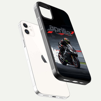 Dark Aprilla Glass Case for iphone-12 floating mockup showing glossy contrast and texture clarity