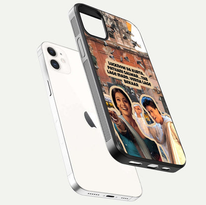 Desi Retro Vibes Glass Case for iphone-12 floating mockup showing shine polish and vivid tones