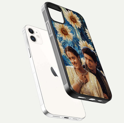 Eternal Love Story Glass Case for iphone-12 floating mockup showing glossy shine and romantic tone