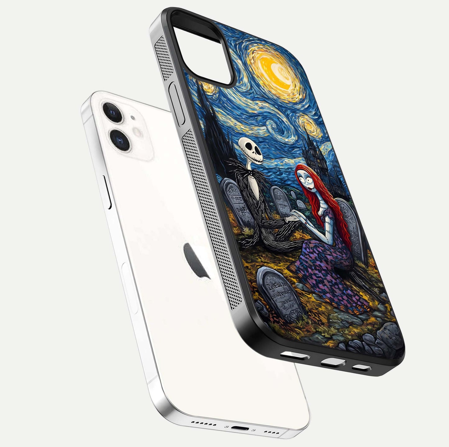 Eternal Night Love Glass Case for iphone-12 floating mockup showing gloss brightness and romantic vibe