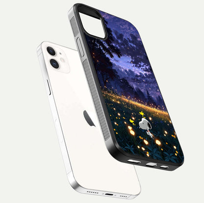 Firefly Meadow Magic Glass Case for iphone-12 floating mockup showing gloss polish and magical night hues