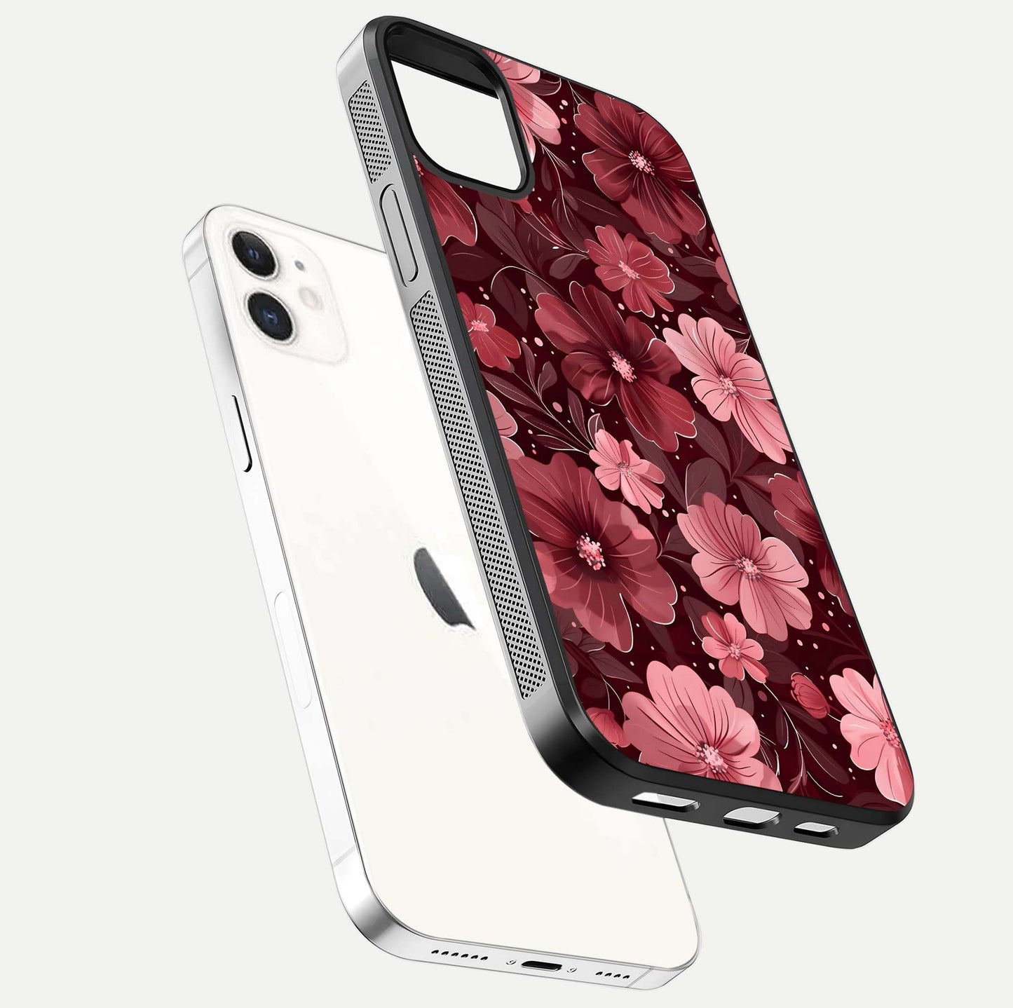 Flower Blush Bloom Glass Case for iphone-12 floating mockup showing shine polish and elegant look