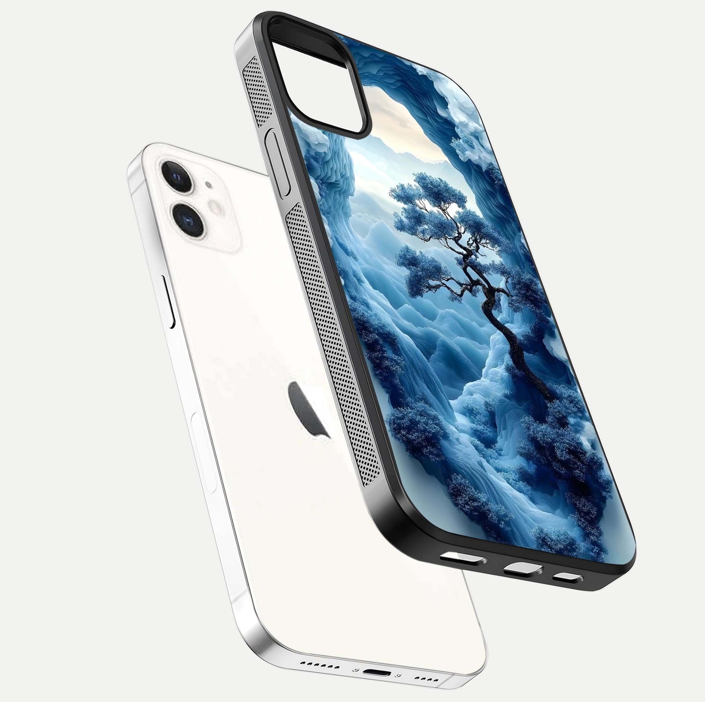 Frozen Serenity Gate Glass Case for iphone-12 floating mockup showing glossy depth and crystal glow