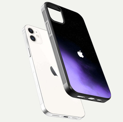 Galaxy Apple Aura Glass Case for iphone-12 floating dual-view mockup highlighting HD gloss and deep space color blend
