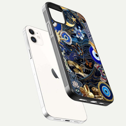 Golden Moon Magic Glass Case for iphone-12 floating dual-view mockup showing gloss texture and golden illumination