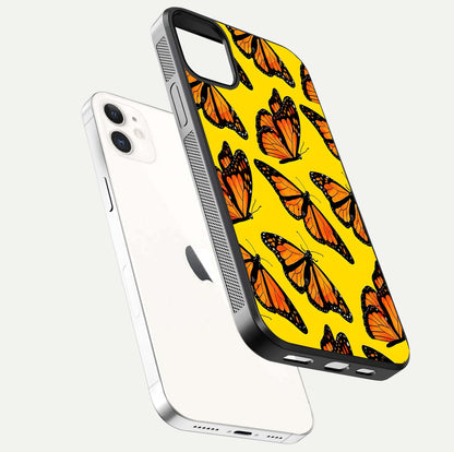 Golden Wing Flight Glass Case for iphone-12 floating dual-view mockup showing gloss reflection and luxury tone