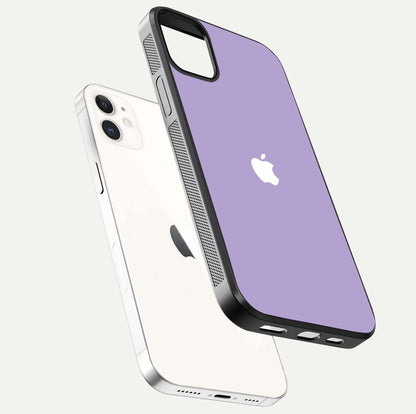 Lavender Soft Minimal Glass Case for iPhone 12 Mini floating dual-view mockup showing gloss reflection and pastel tone