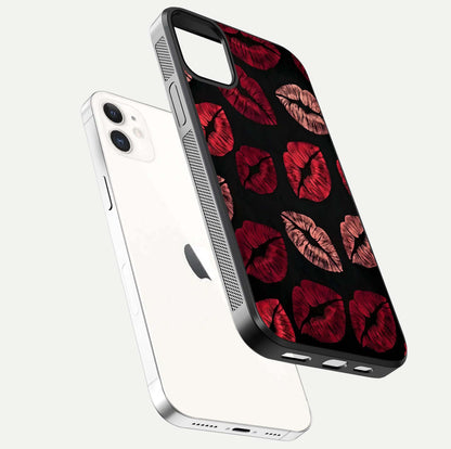 Midnight Kiss Love Glass Case for iphone-12 floating dual-view mockup showing HD gloss and elegant edge design