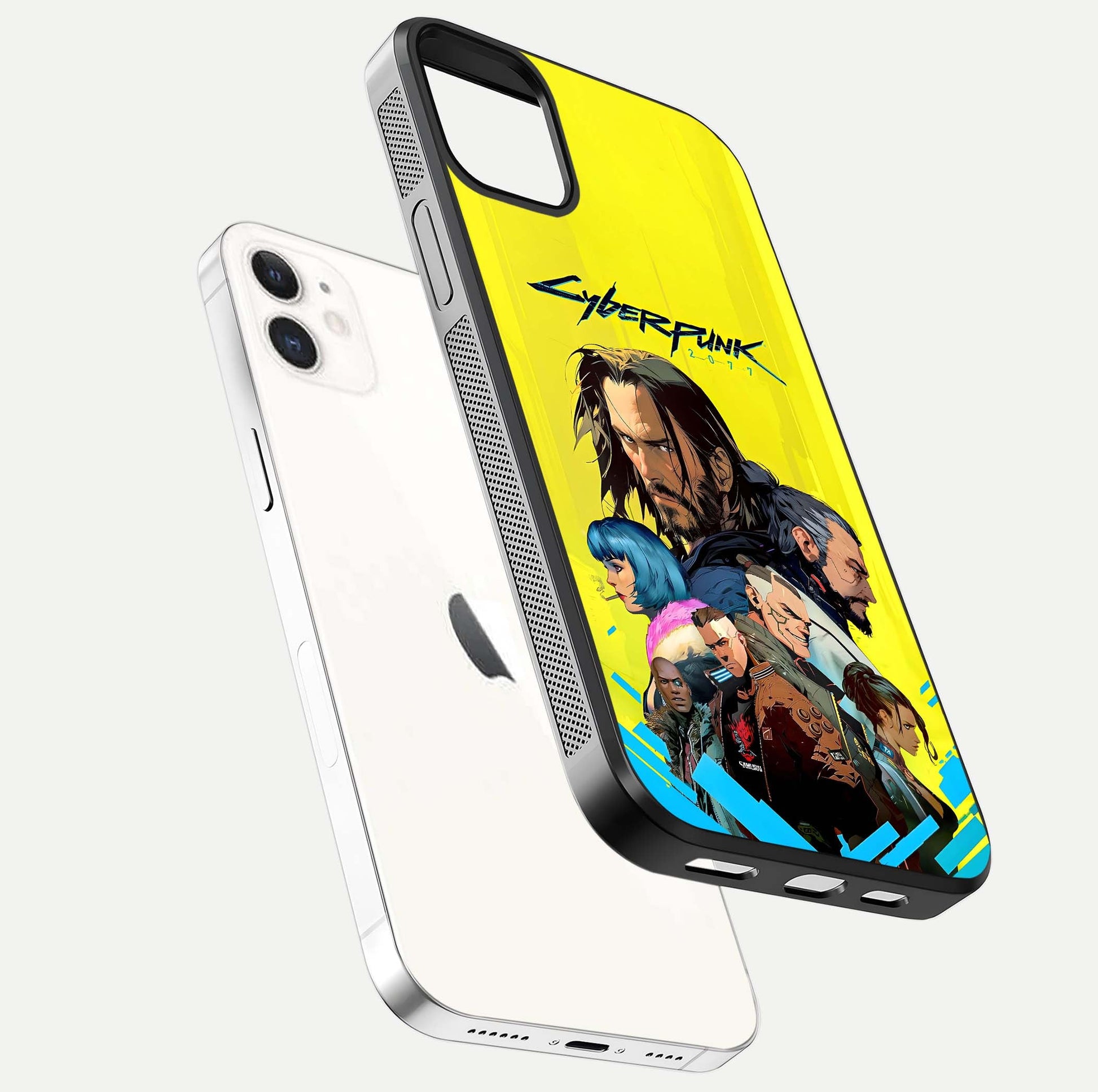 Neon Rebel Genesis Glass Case for iphone-12 floating dual-view mockup showing electric glow and depth