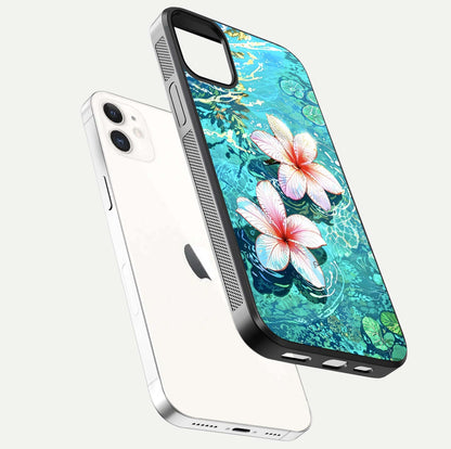 Pink Flowers in Water Glass Case for iphone-12 floating dual-view mockup showing gloss and floral clarity