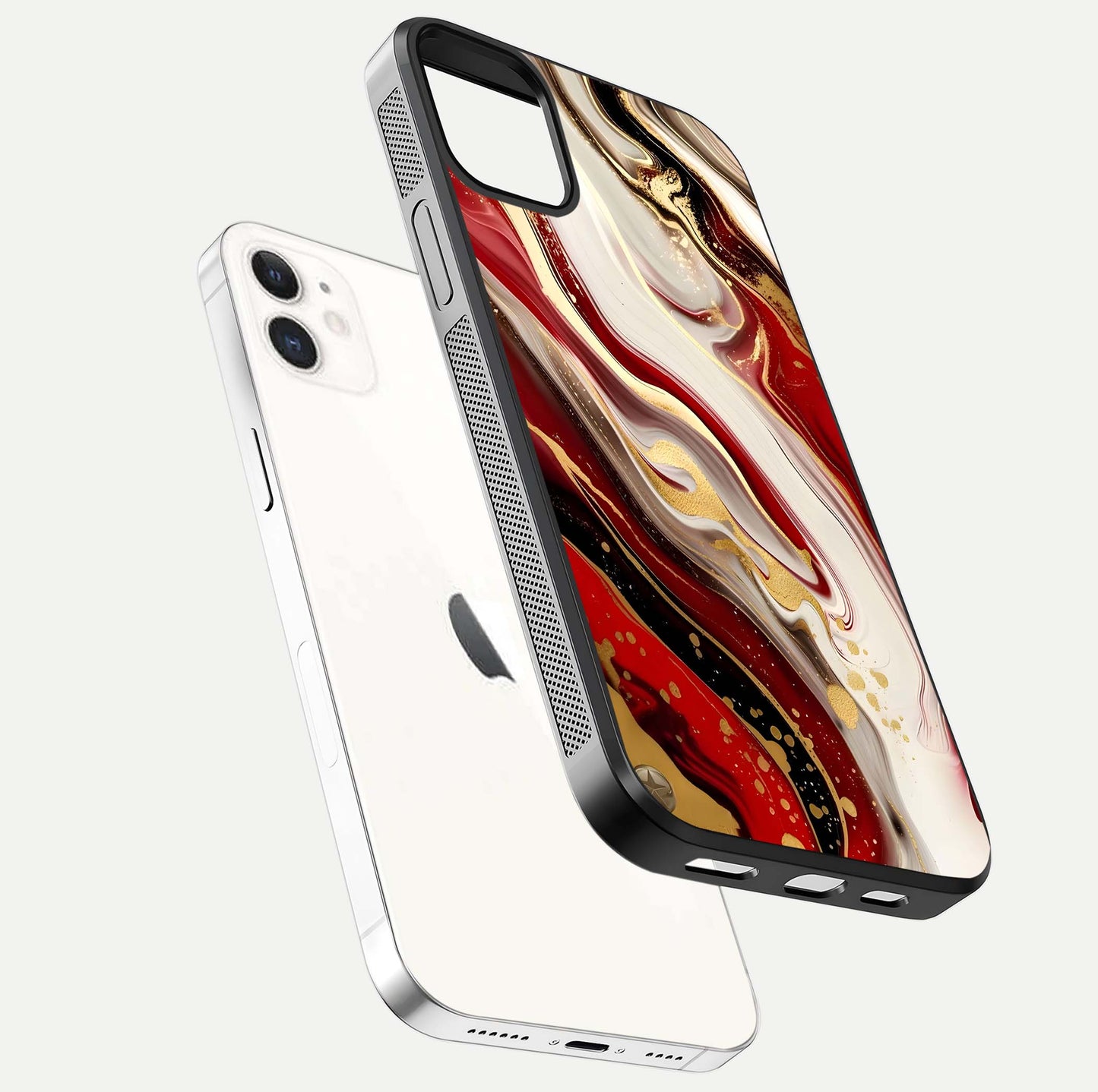Red & White Marble Glass Case For iPhone 12