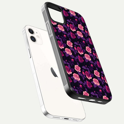 Rose Garden Twilight Glass Case for iphone-12 floating dual-view mockup displaying gloss surface and depth