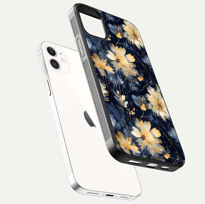 Royal Petal Dream Glass Case for iphone-12 floating dual-view mockup displaying gloss reflection and tone contrast