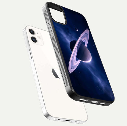 Saturn Ring Mystique Glass Case for iphone-12 floating dual-view mockup showing gloss finish and star detail
