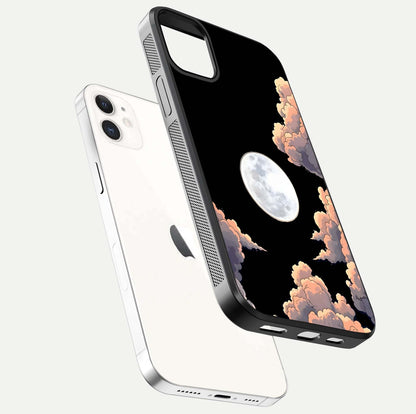 Shade Cloud Moon Glass Case for iphone-12 floating dual-view mockup showing gloss and celestial texture