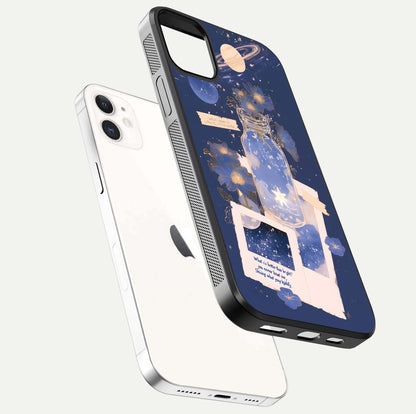 Starlit Cosmic Jar Glass Case for iphone-12 floating dual-view mockup displaying gloss and starry depth