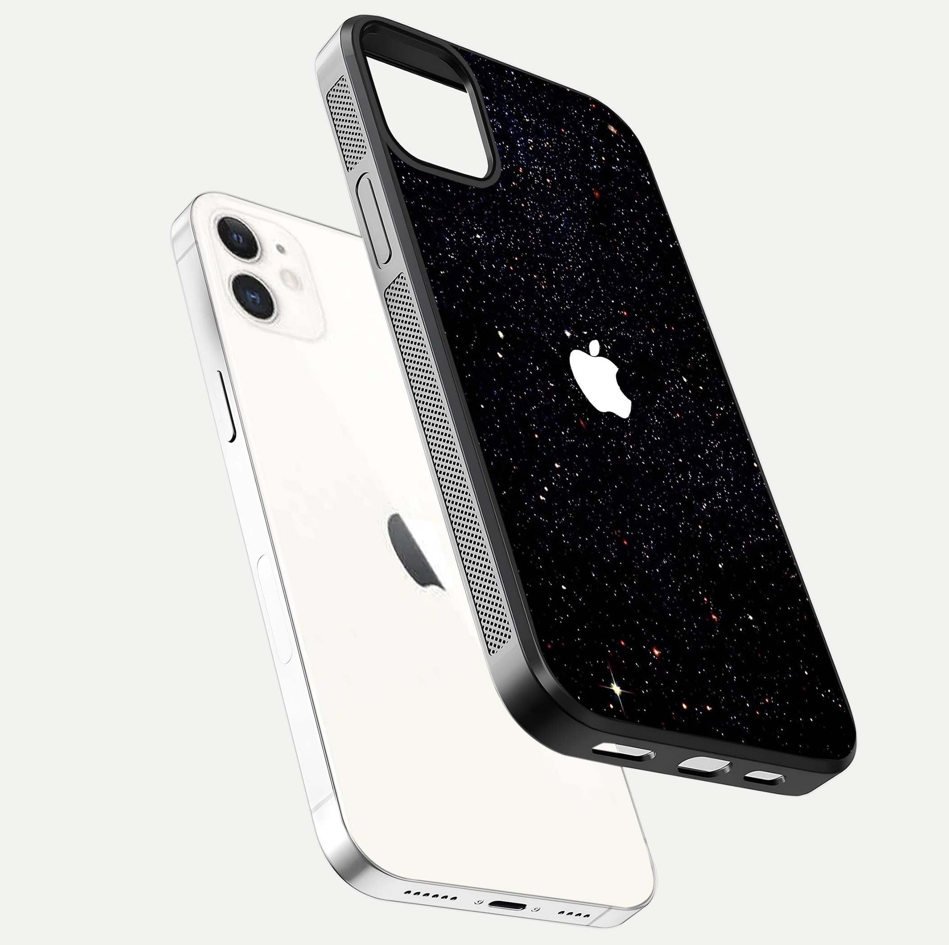 Starry Apple Galaxy Glass Case for iphone-12 floating dual-view mockup displaying reflection and shine