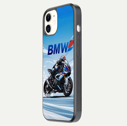 BMW Power Drift Glass Case for iphone-12 side-angle image emphasizing smooth finish and detailed design