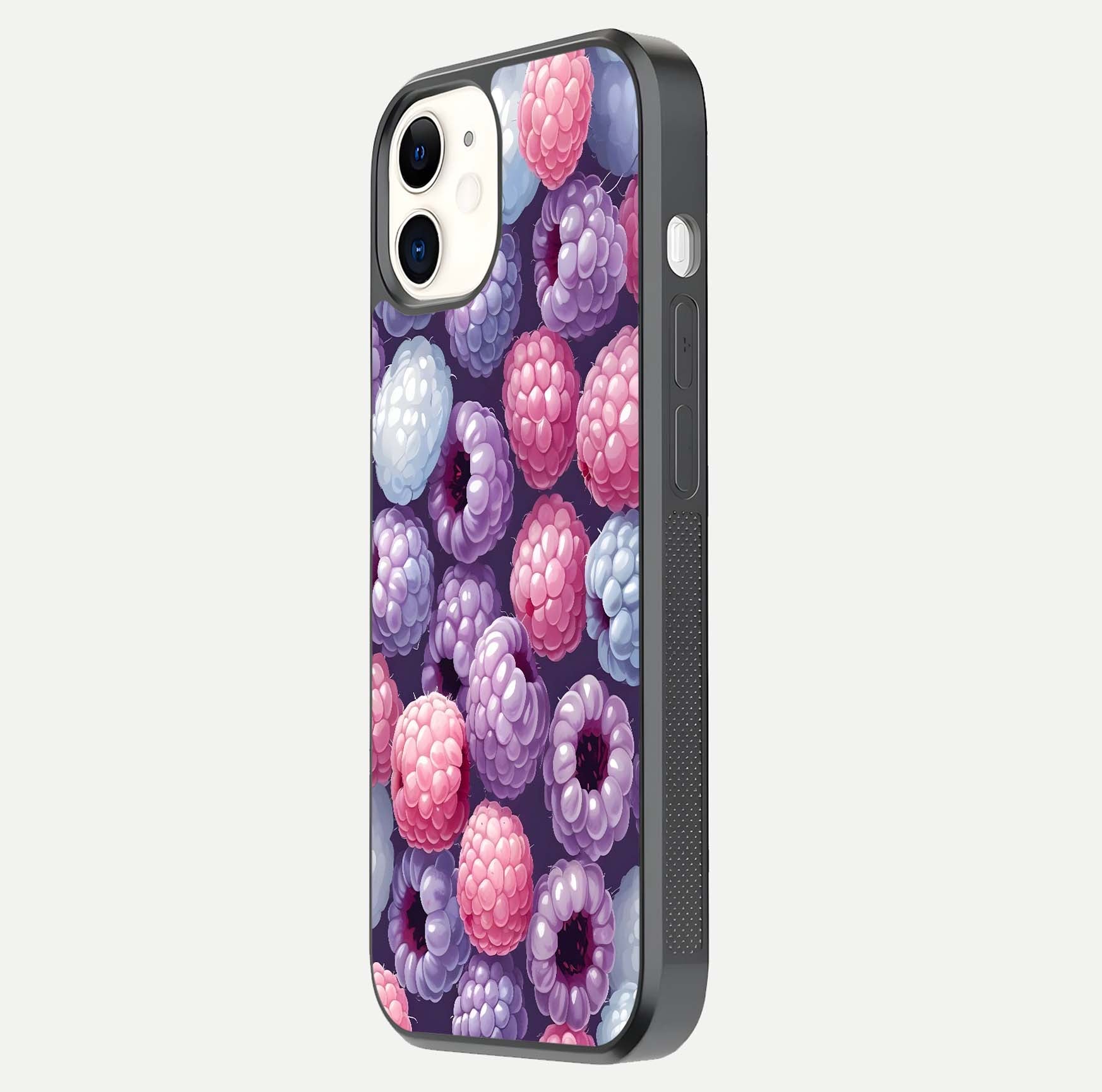 Berry Candy Pop Glass Case for iphone-12 side-angle image with bright color tones and smooth reflection