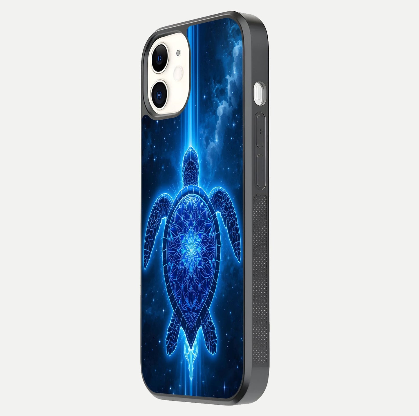 Blue Galaxy Turtle Glass Case for iphone-12 side-angle photo capturing galaxy shine and smooth edge design