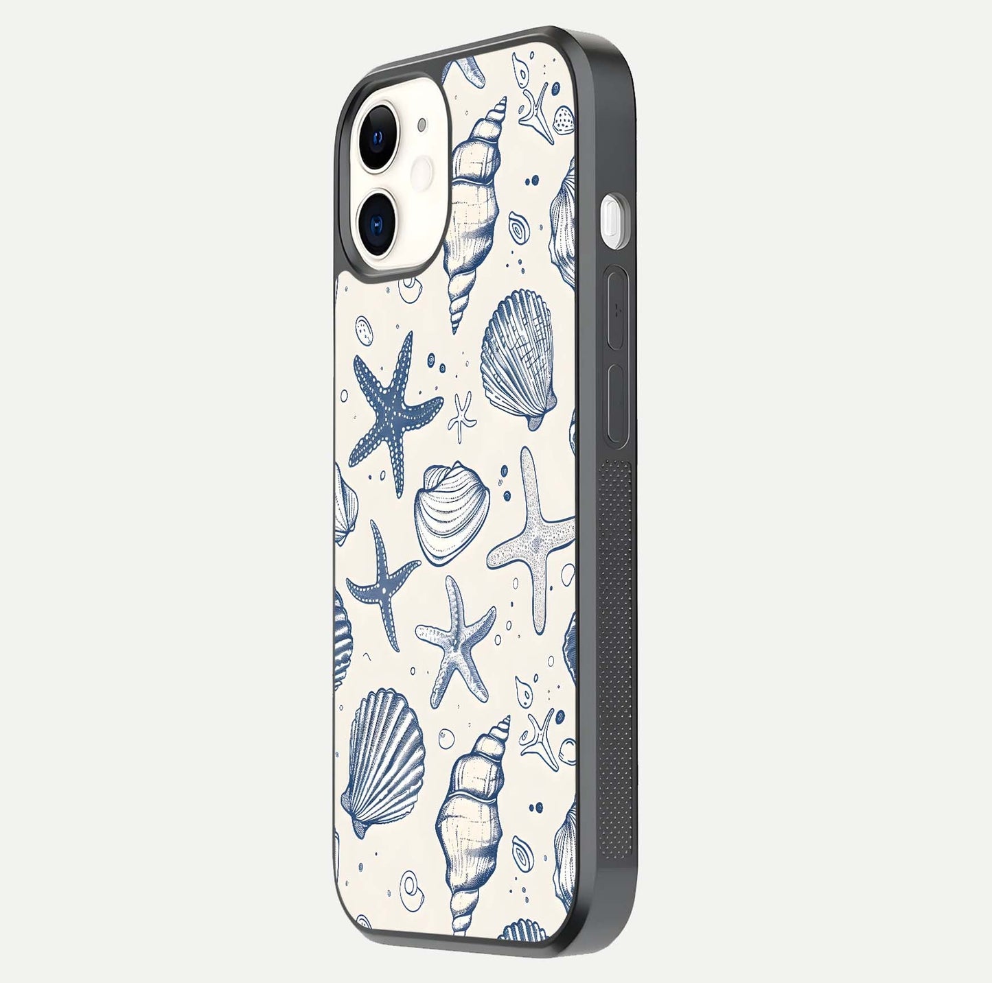 Blue Ocean Outline Glass Case for iphone-12 side-angle view showing clear edge lines and oceanic blue glow