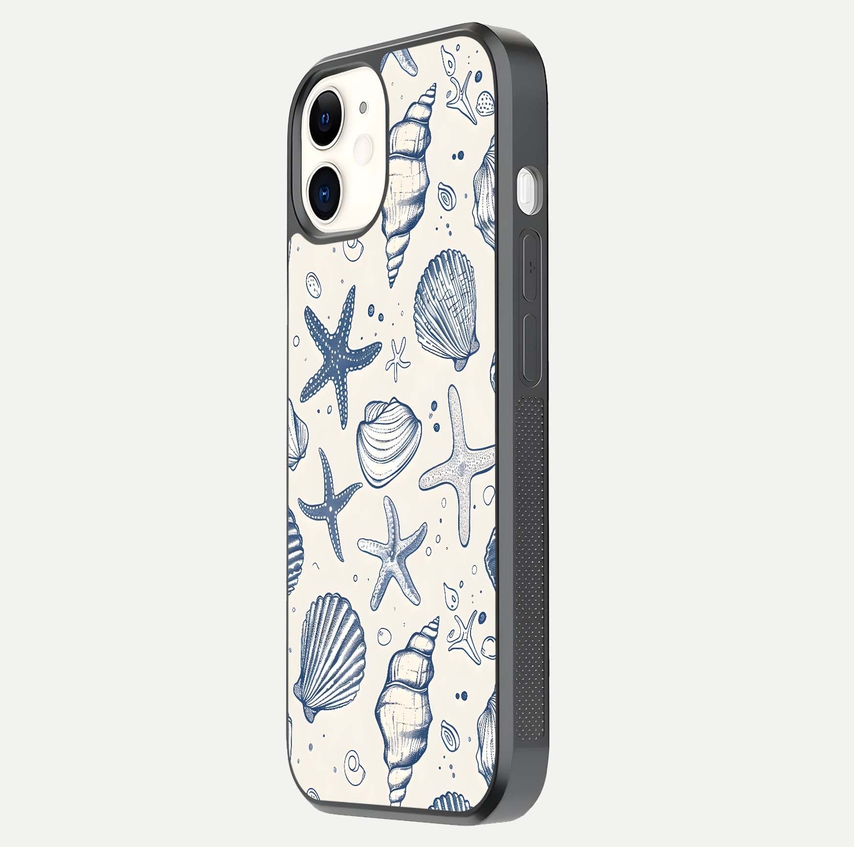 Blue Ocean Outline Glass Case for iphone-12 side-angle view showing clear edge lines and oceanic blue glow