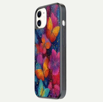 Butterfly Dream Mist Glass Case for iphone-12 side-angle image showing soft gradient and reflective glow