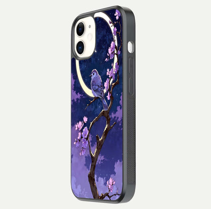 Celestial Bird Blossom Glass Case for iphone-12 side-angle image showing detailed wings and glossy polish