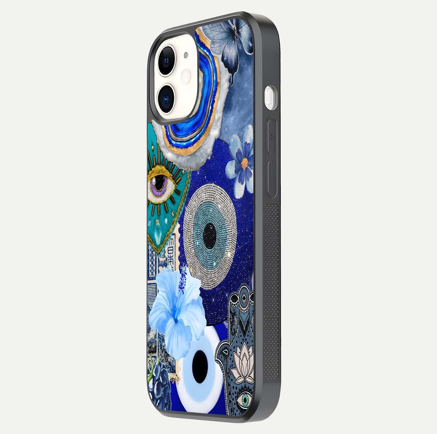 Celestial Blue Vision Glass Case for iphone-12 side-angle image capturing starlight shimmer and glass reflection