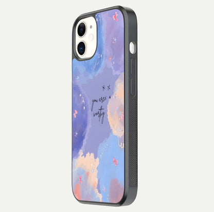 Celestial Cloud Magic Glass Case for iphone-12 side-angle photo showing edge reflection and dreamy texture