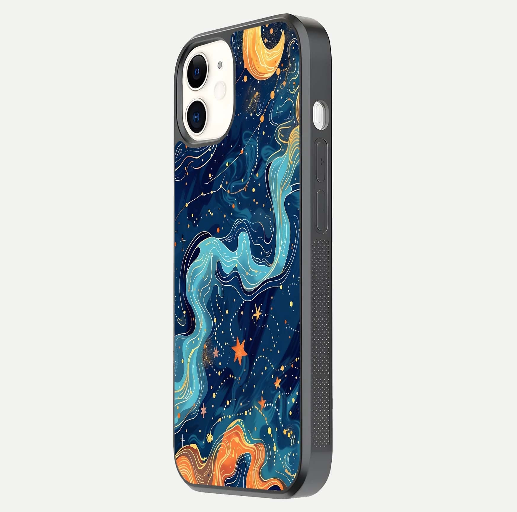 Celestial Dream Flow Glass Case for iphone-12 side-angle image capturing color swirl and glass reflection