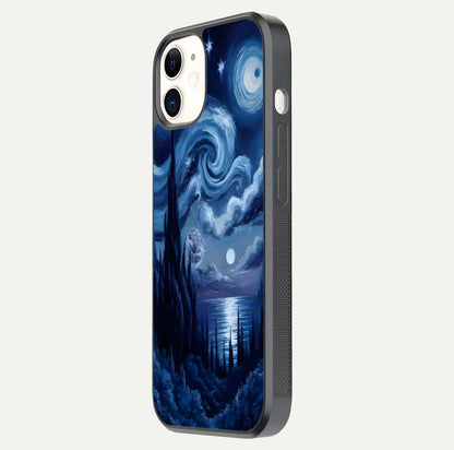 Celestial Dream Van Gogh Glass Case for iphone-12 side-angle photo showing depth swirl design and curved reflection