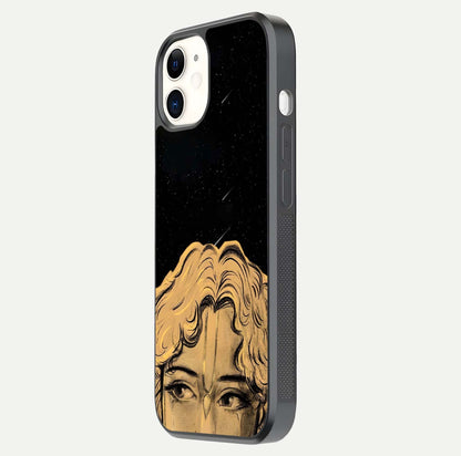 Celestial God’s Plan Glass Case for iphone-12 side-angle image showing gloss, camera frame, and cosmic tones