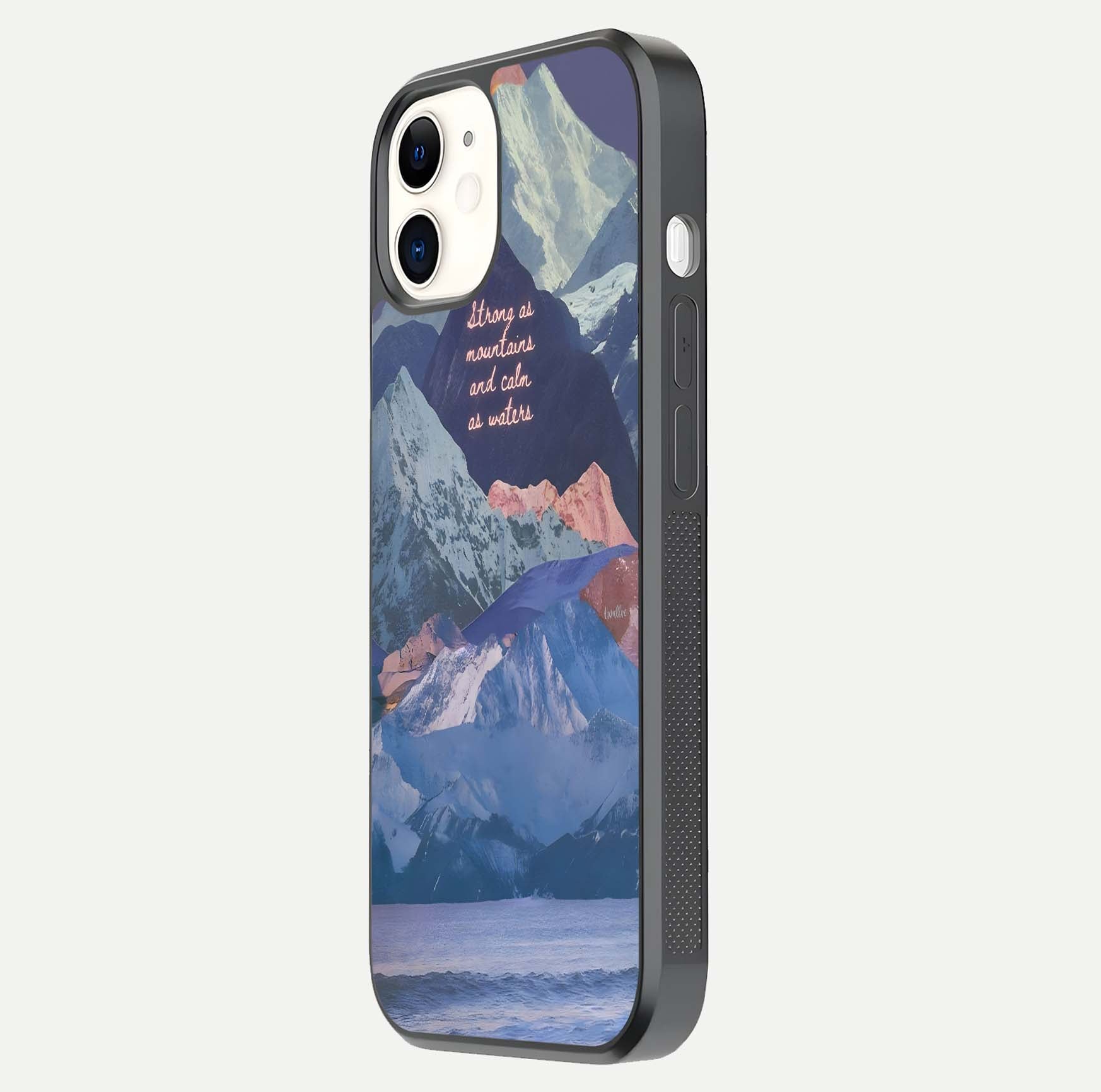 Celestial Mountain Calm Glass Case for iphone-12 side-angle image capturing mountain detail and shine gradient