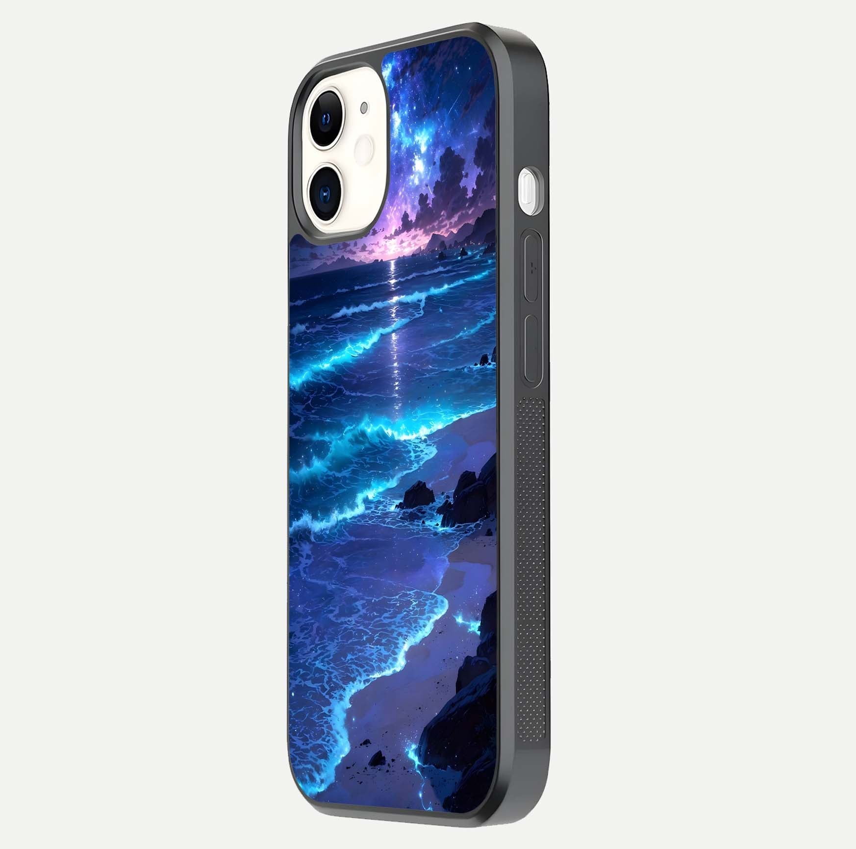 Classic Damn Look Glass Case for iPhone 12 Mini side-angle photo showing shine texture and curve reflection