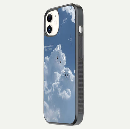 Cloud Bunny Dreams Glass Case for iphone-12 side-angle image capturing gloss texture and edge glow