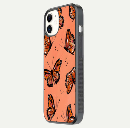 Coral Wing Butterfly Glass Case for iphone-12 side-angle photo showing reflective finish and smooth edges